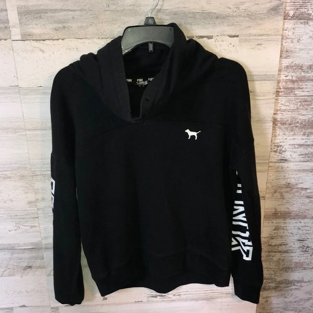 Victoria's Secret PINK cowl neck sweatshirt black/white XS PINK VS sweatshirt​​​ - Picture 2 of 6